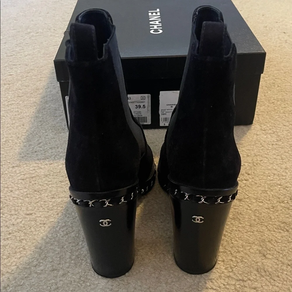 CHANEL Black Suede Ankle Boots
